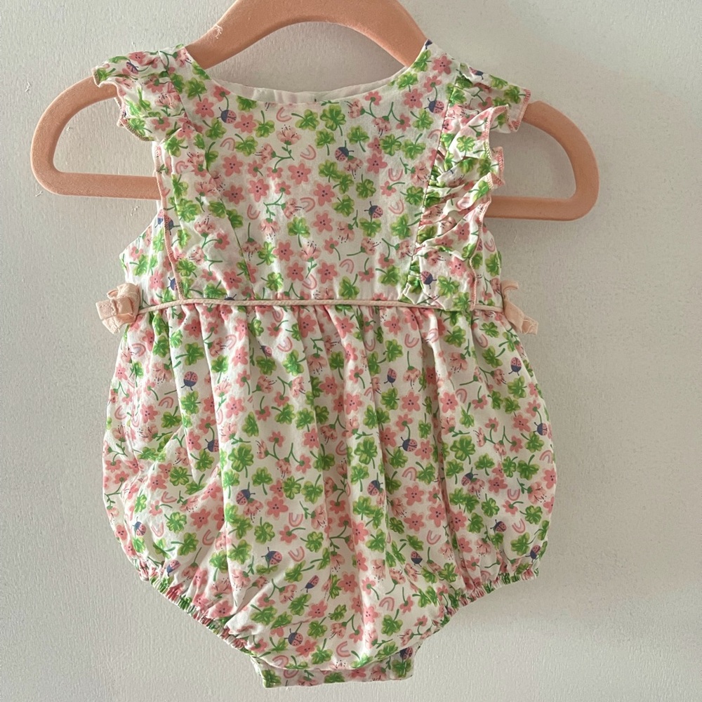 Cynthia Rowley Pink and Green Garden Print Bubble Romper